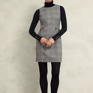 Hobbs London Brea Wool Dress Black White Houndstooth Plaid NWT